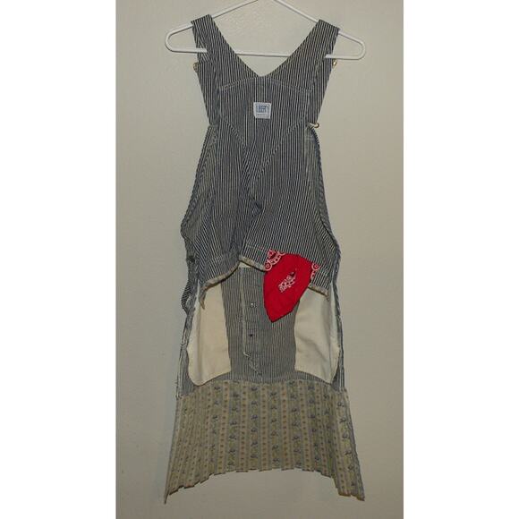 Apron Made From Liberty Railroad Striped Bibs Unique Gift One Size Blue/White - Picture 2 of 2